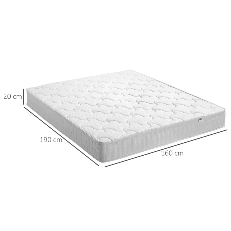 HOMCOM Materasso Matrimoniale 180x190x20 cm in Memory Foam con Molle Insacchettate e Fodera Trapuntata Traspirante