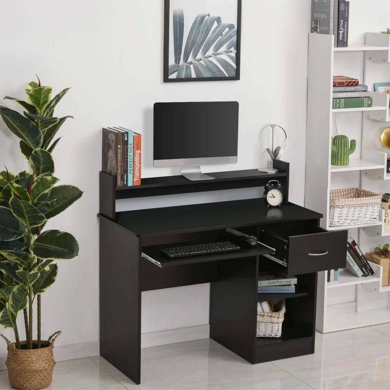 HOMCOM Bureau Informatique Table d'ordinateur Multi-rangements en bois Noir