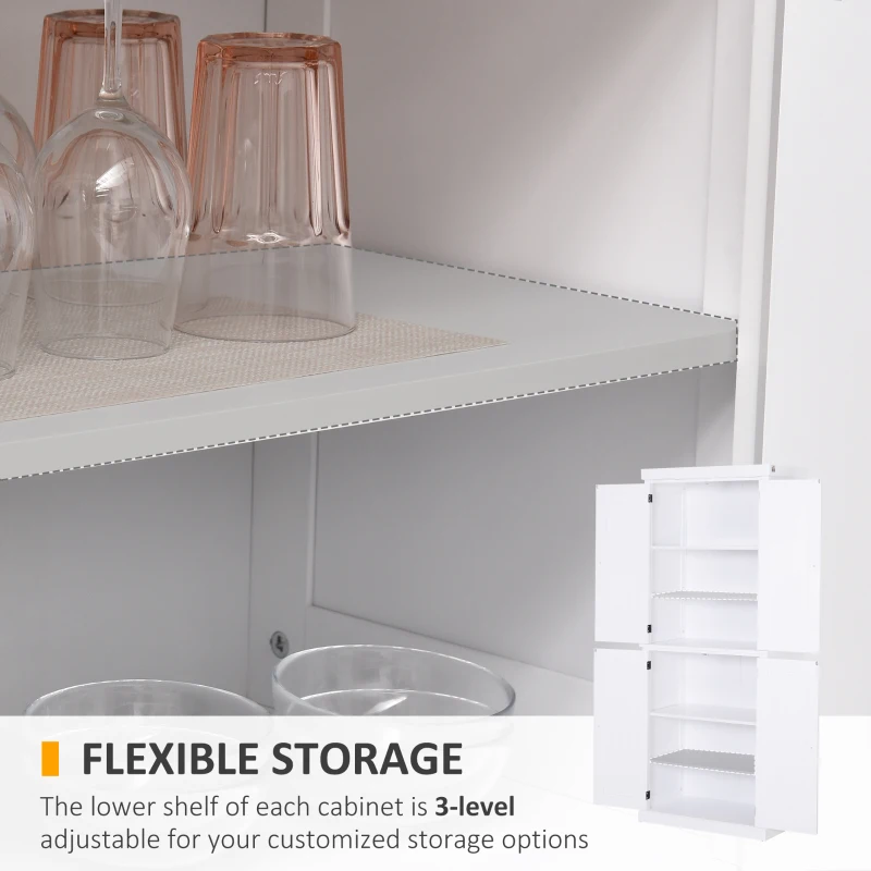 HOMCOM MDF Colonial Freestanding Kitchen Pantry Shelves Cabinet, 76W x 40.5D x 184Hcm-White