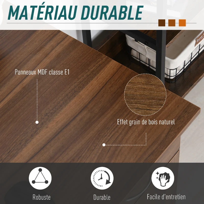HOMCOM Bureau informatique table d'ordinateur multimédia multi-rangements avec étagère tiroir tablette clavier MDF 120 x 60 x 74 cm noyer