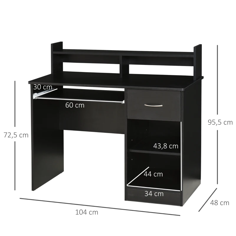 HOMCOM Bureau Informatique Table d'ordinateur Multi-rangements en bois Noir
