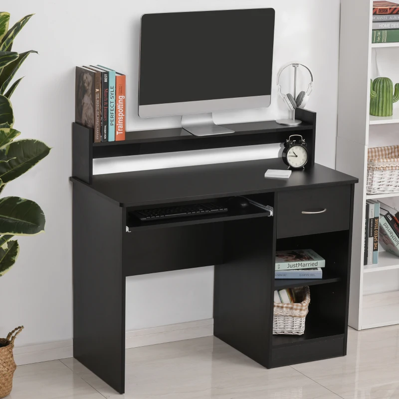HOMCOM Bureau Informatique Table d'ordinateur Multi-rangements en bois Noir