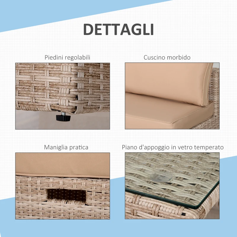 Outsunny Set 6 Pezzi Salotto da Esterni con Divano Poltrona Pouf | Mobili da Giardino Salvaspazio | Colore: Cachi, Beige