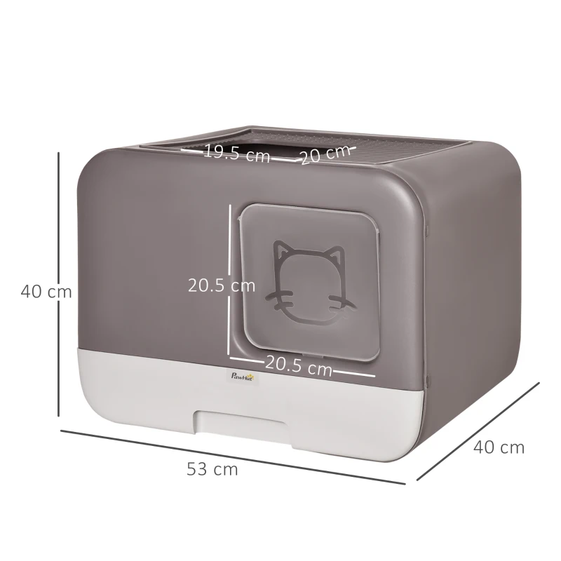 PawHut Lettiera Coperta per Gatti con Coperchio a 2 Entrate, Palettina e Vassoio Estraibile, Grigio Scuro