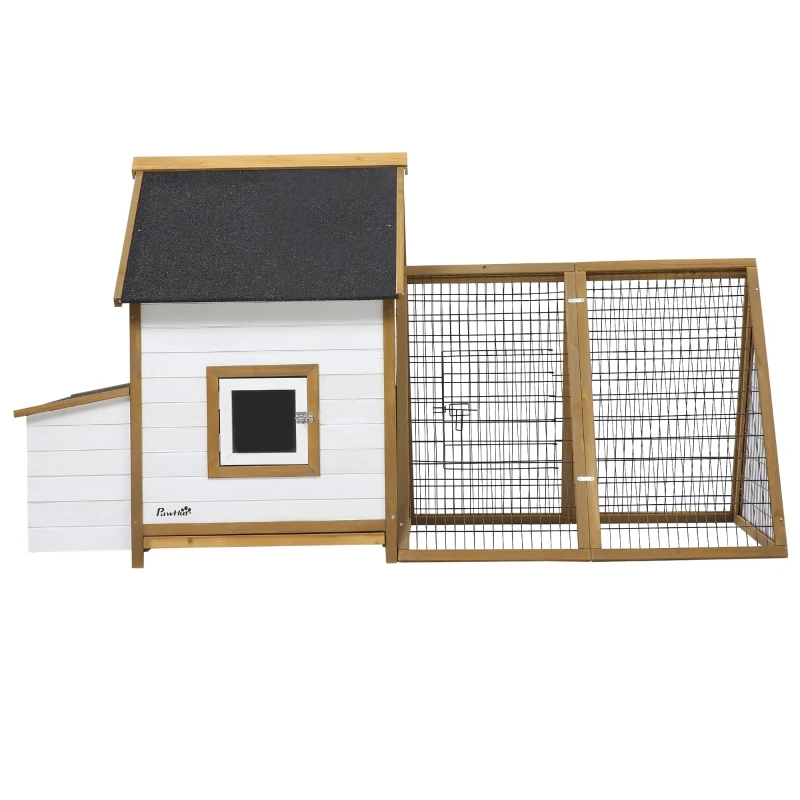 PawHut Chicken Coop, Rabbit Hutch, Hen House, Wooden Poultry Cage with Outdoor Run, Nesting Box, Removable Tray, Window and Lockable Door, 197 x 93 x 110cm