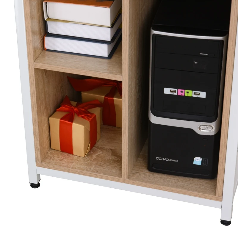HOMCOM Bureau Informatique multimédia avec Multi-rangements Grand Plateau Panneaux Particules Blanc Aspect chêne
