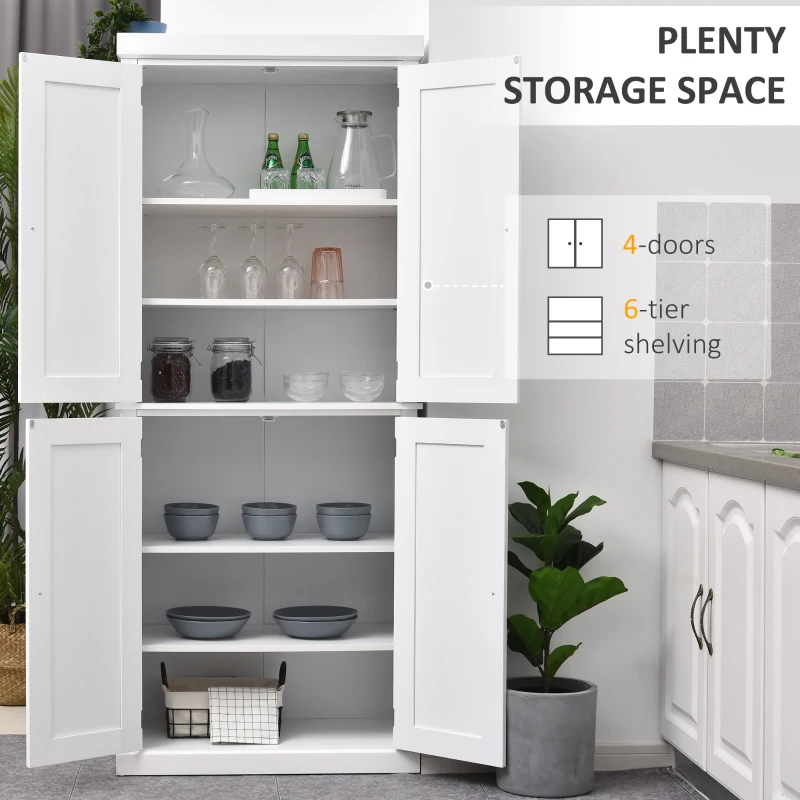 HOMCOM MDF Colonial Freestanding Kitchen Pantry Shelves Cabinet, 76W x 40.5D x 184Hcm-White