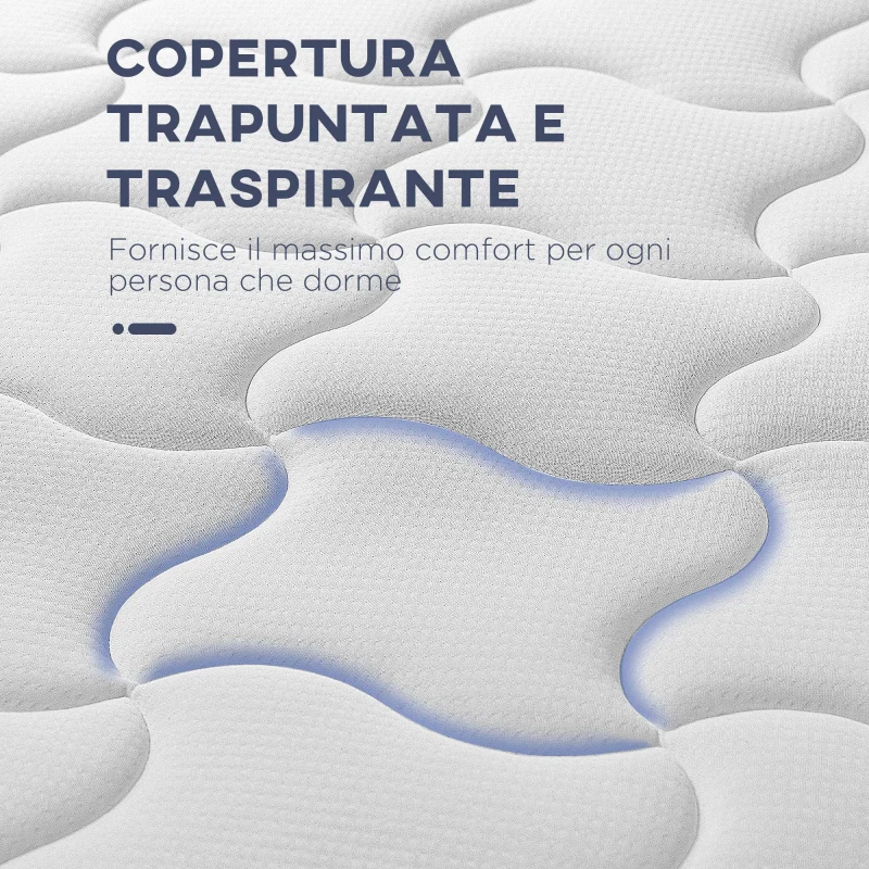 HOMCOM Materasso Matrimoniale 180x190x20 cm in Memory Foam con Molle Insacchettate e Fodera Trapuntata Traspirante