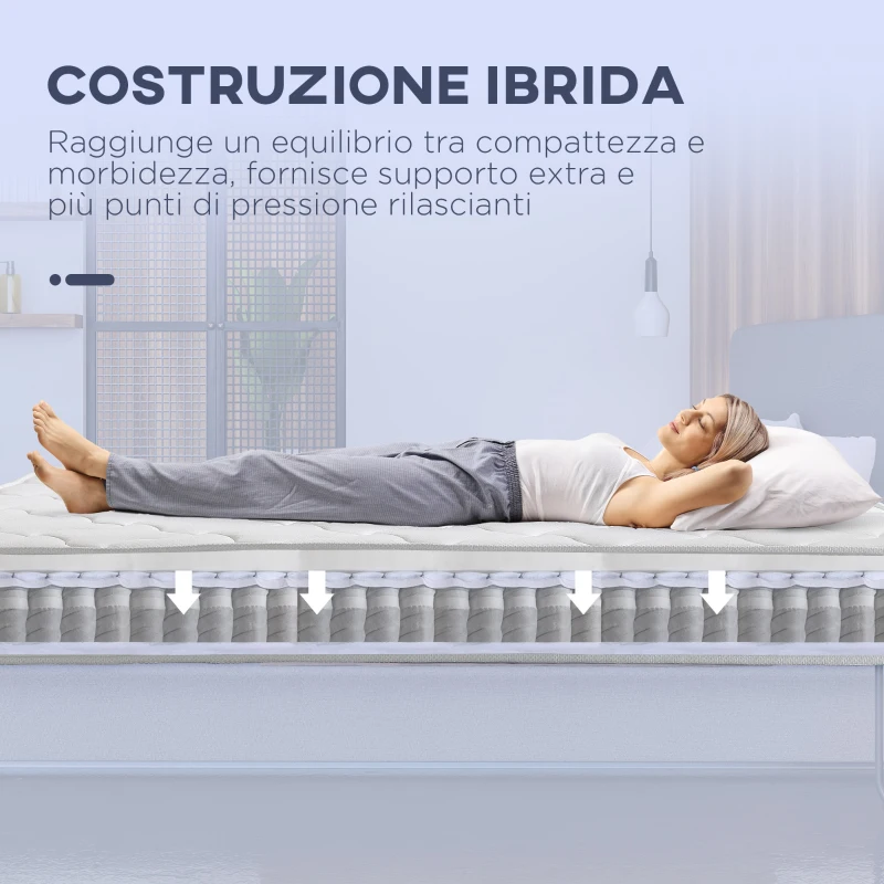 HOMCOM Materasso Matrimoniale 140x190x20 cm in Memory Foam con Molle Insacchettate e Fodera Trapuntata Traspirante