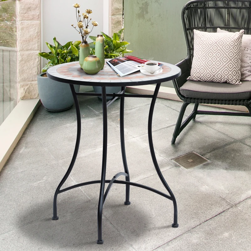 OUTSUNNY 60cm Mosaic Round Bistro Table Side Bar Table Patio Garden Outdoor Balcony Furniture