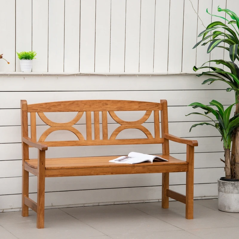 Outsunny 2-Seater Wooden Garden Bench Outdoor Patio Loveseat for Yard, Lawn, Porch, Natural