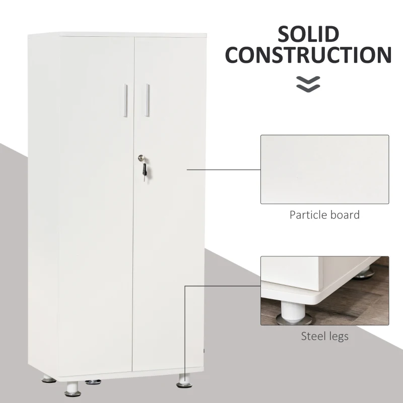 HOMCOM 3-Tier Bookcase Display Shelf Unit with Steel Leg Lock Door Home Furniture Study Office Living Room Bedroom White