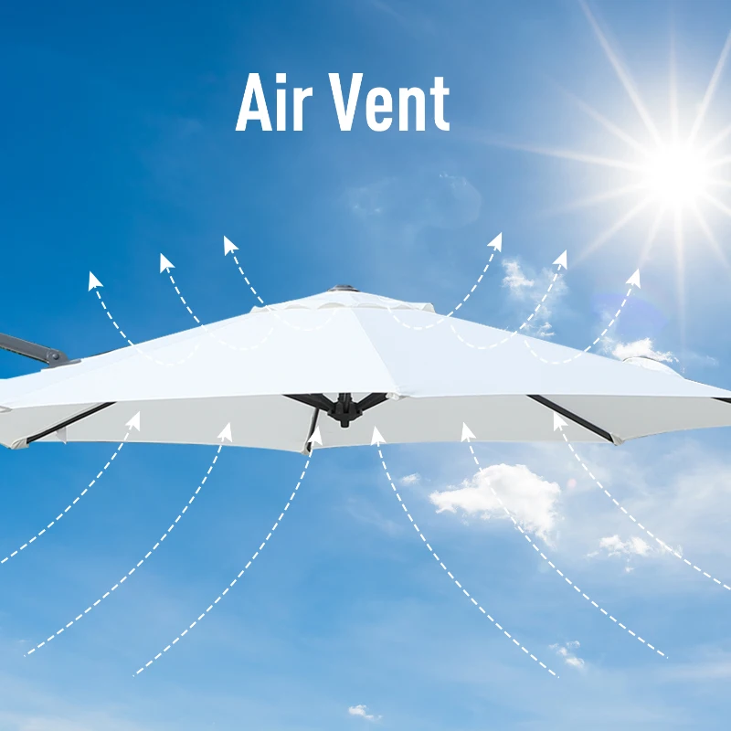 Outsunny 3 meter Patio Offset Roma Parasol Umbrella Cantilever Hanging Sun Shade Canopy Shelter 360° Rotation with Cross Base, Cream White
