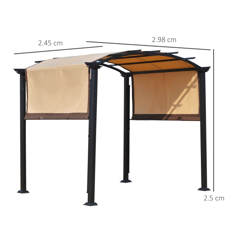 Outsunny 10' x 8' Outdoor Retractable Canopy Pergola Steel Frame Patio Pergola Shelter Sun Shade with Arc Roof, Beige
