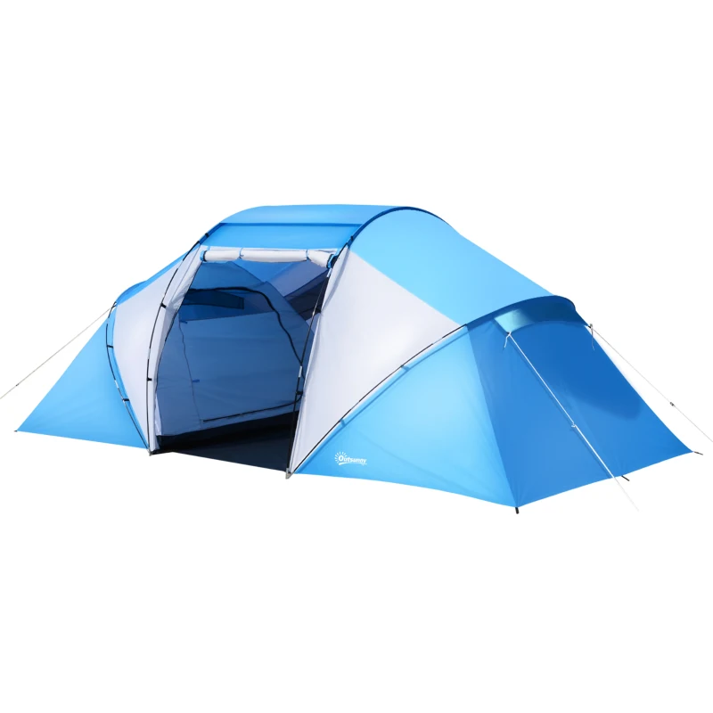 OUTSUNNY 4 Man Dome Tent Water Resistant Camping Hiking Shelter UV Protection Tunnel Sun Shade Blue and White