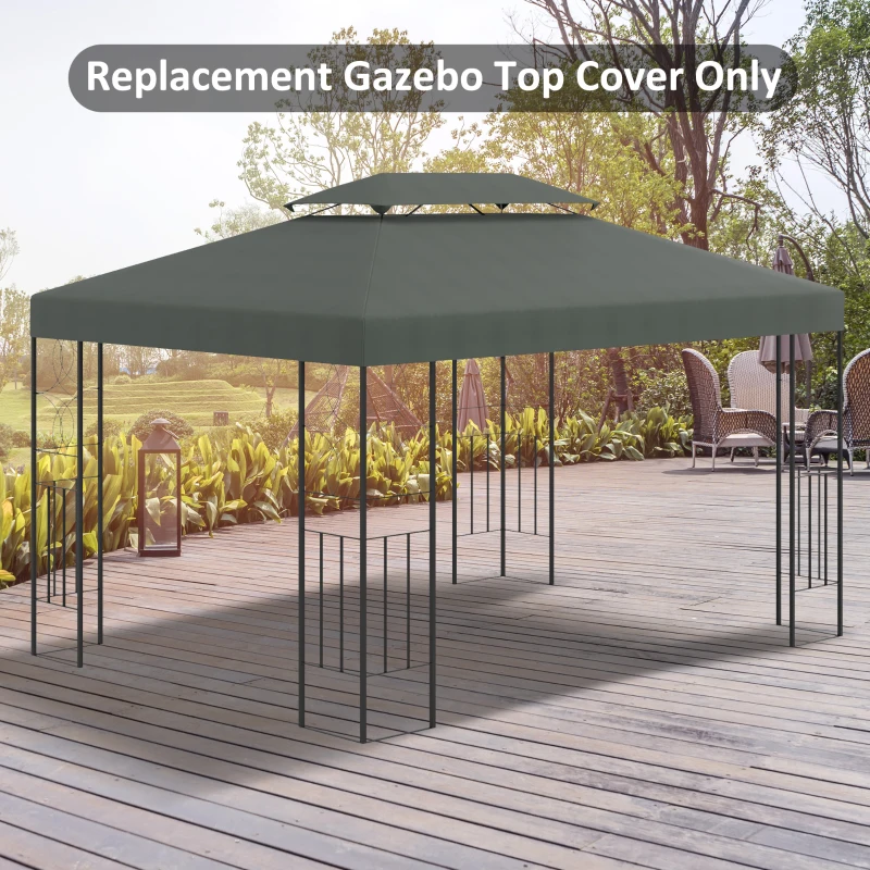 Outsunny 3x4m Gazebo Replacement Roof Canopy 2 Tier Top UV Cover Garden Patio Outdoor Sun Awning Shelters Deep Grey (TOP ONLY)