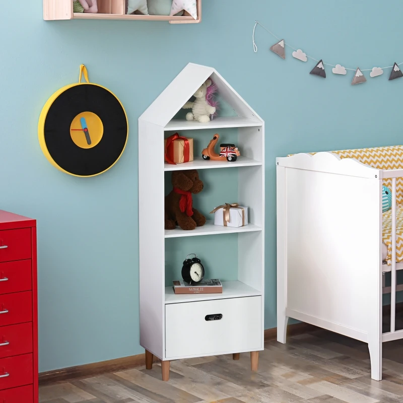 HOMCOM Kids Children Cabinet Wooden Bookcase w/Drawer Bedroom Bookshelf Storage Rack Toys Games Organisation Pink Blue Back