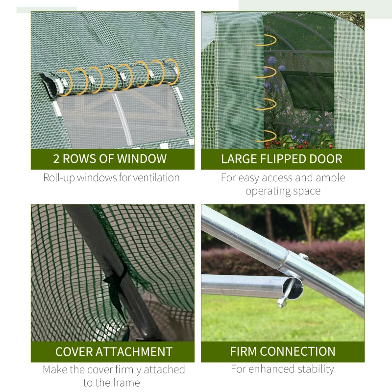 Outsunny Large Walk-In Greenhouse, Plant Gardening Tunnel Hot House with Metal Hinged Door, Galvanised Steel Frame & Mesh Windows (3 x 4M)