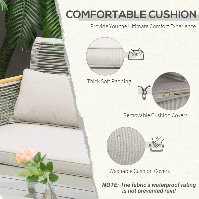 Outsunny 4 Piece Patio Wicker Sofa Set, Outdoor PE Rattan Conservatory Furniture with Cushions, Pillows, and Tempered Glass Table for Backyard, Garden, Grey