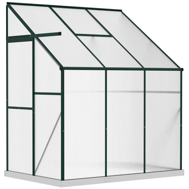 Outsunny Walk-In Lean to Greenhouse Garden Heavy Duty Aluminium Polycarbonate with Roof Vent for Plants Herbs Vegetables, Green, 6 x 4ft