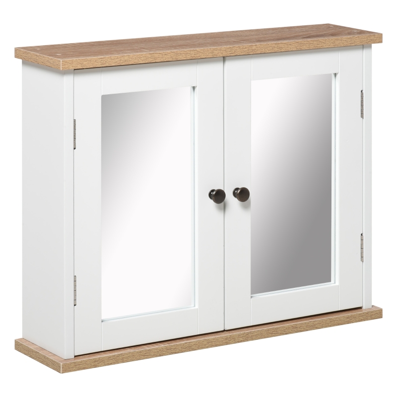 Kleankin Bathroom Mirror Cabinet Wall Mounted Storage Cupboard with Double Door and Adjustable Shelf, White
