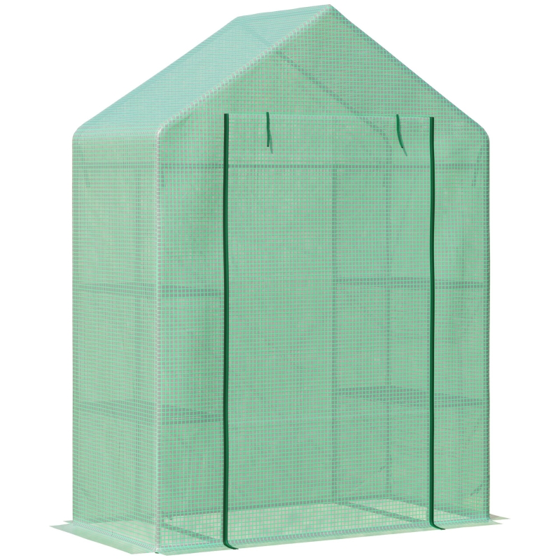 Outsunny Walk In Greenhouse for Outdoor, Portable Gardening Plant Grow House with 2 Tier Shelf, Roll-Up Zippered Door, PE Cover, 141 x 72 x 191cm, Green