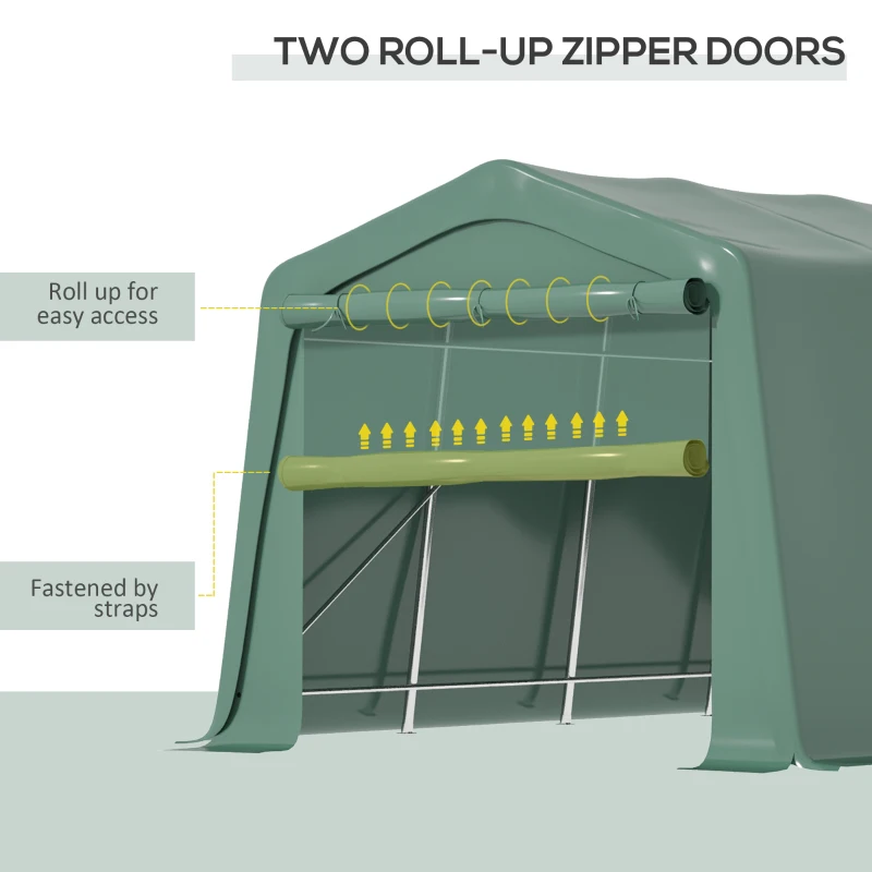 Outsunny Carport 6m x 3m, cort de depozitare pentru gradina, din PVC anti-UV si usi duble cu fermoar