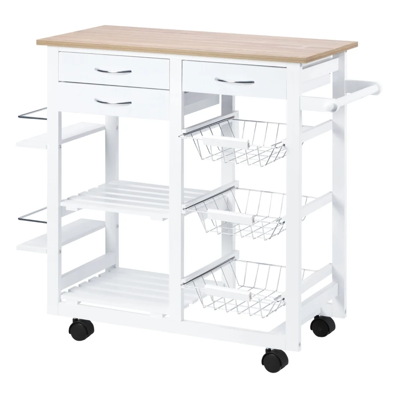 HOMCOM Rolling Kitchen Island on Wheels Trolley Utility Cart with Spice Racks, Towel Rack, Baskets & Drawers for Dining Room