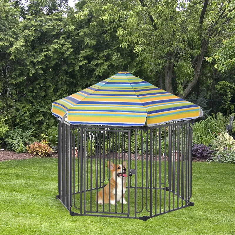 PawHut Heavy-Duty Outdoor Pet Cage Kennel w/ Weather-Resistant Polyester Roof Locking Door Metal Frame 119H x 122L x 105Wcm