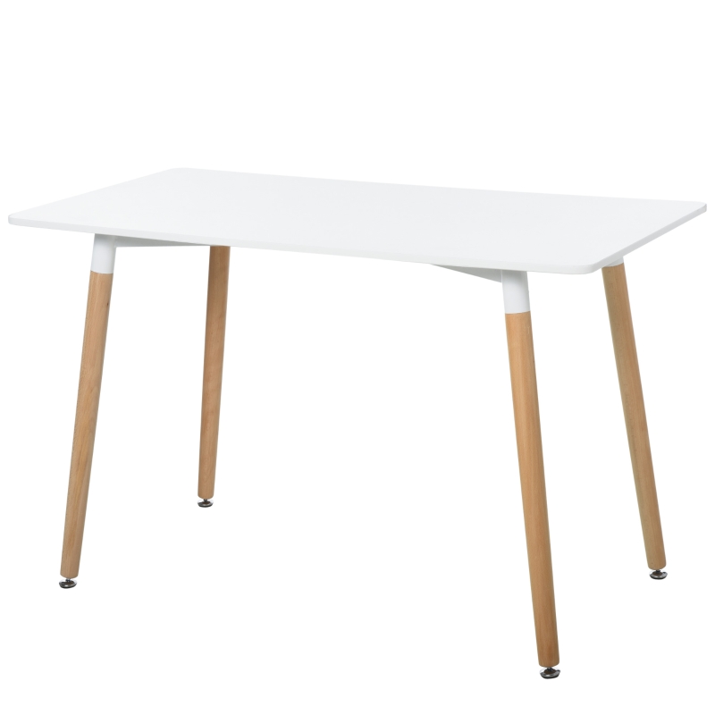 HOMCOM Scandinavian Style Dining Table w/ Wood Legs Adjustable Feet Elegant Home Office Dining Clean Stylish White