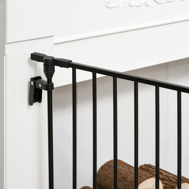 PawHut Pet Safety Gate, 3 Panels Playpen Fireplace, Metal Fence, Stair Barrier, Room Divider w/ Walk-Through Door - Black(m-9)