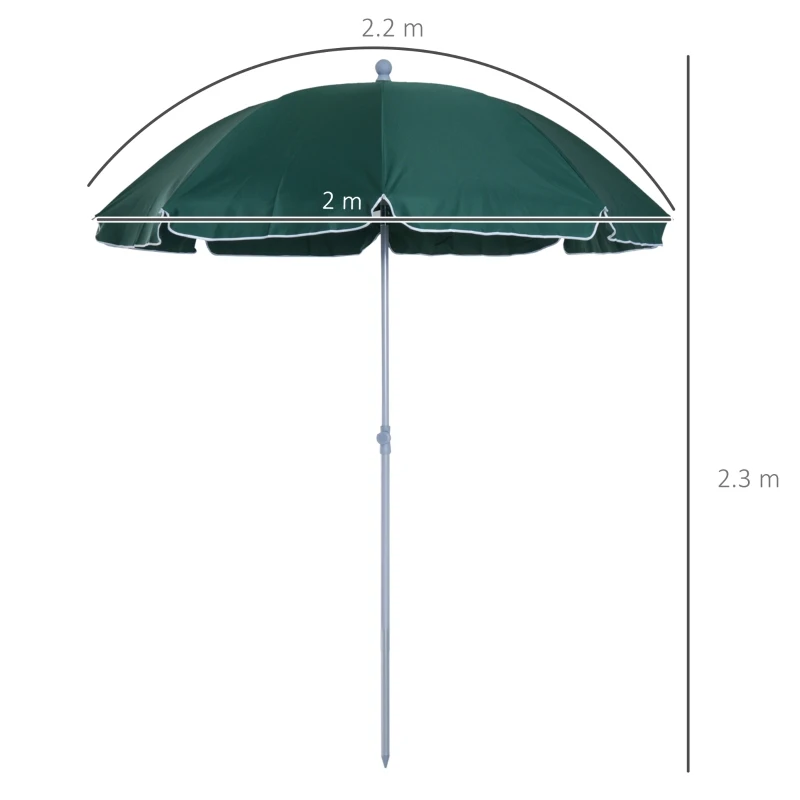 Outsunny 2.2M Tilt Beach Umbrella Sun Parasol Outdoor Shading Garden Shelter Green