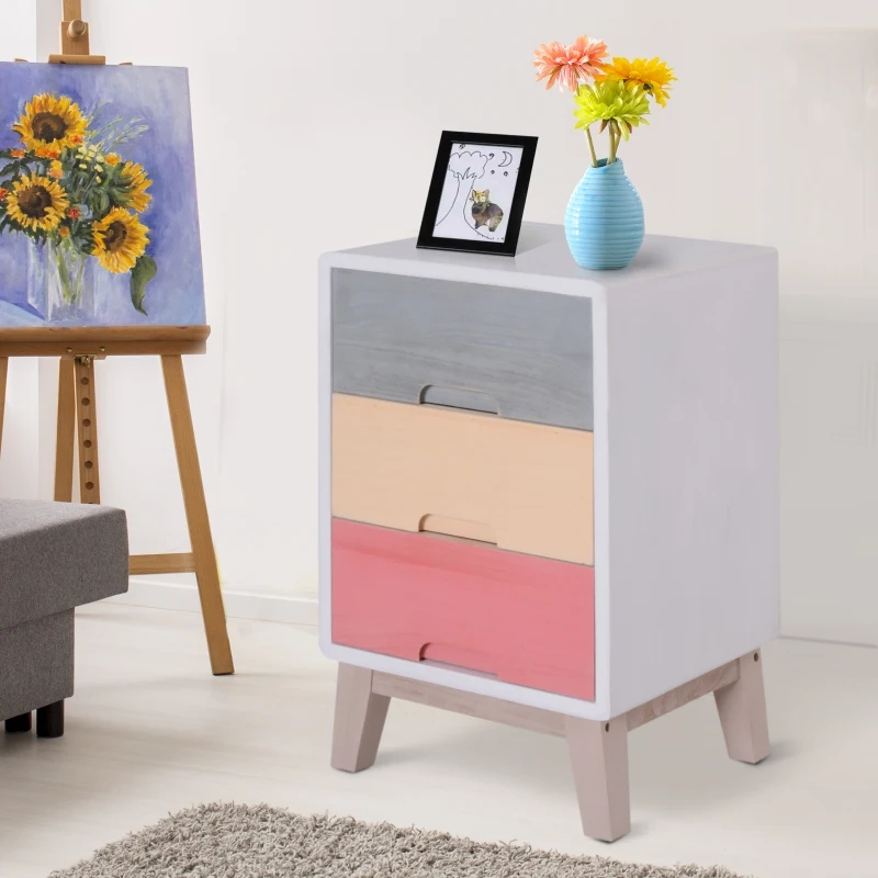 HOMCOM Wooden 3 Chest of Drawers Cabinet Storage Stand Bedside Telephone Table Night Stand Multi-coloured 30D x 51H x 34Wcm
