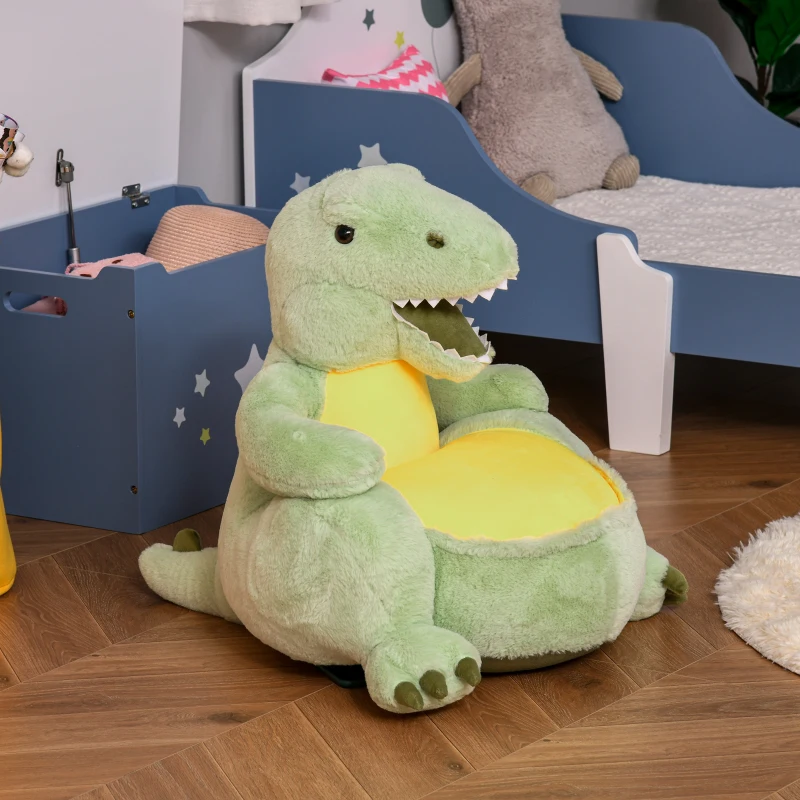 HOMCOM Animal Kids Sofa Chair Cartoon Cute Dinosaur Multi-functional Stuffed with Armrest Flannel PP Cotton 60 x 55 x 59cm Green
