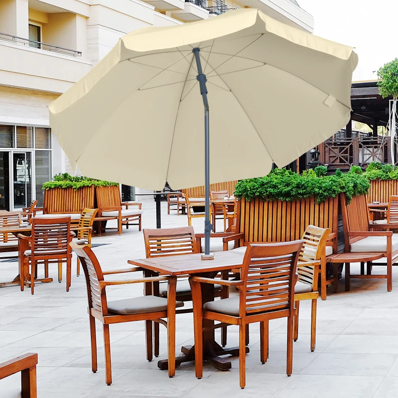 Outsunny 2.2M Tilt Beach Umbrella Sun Parasol Outdoor Shading Garden Shelter Cream White