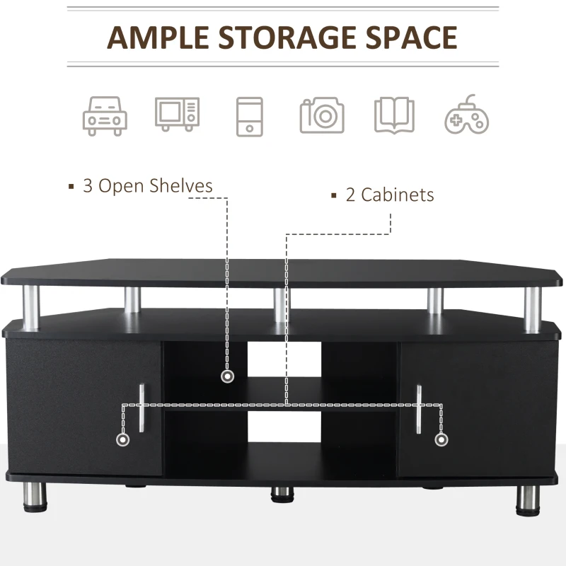HOMCOM TV Unit Cabinet for TVs up to 55 Inches with Storage Shelves and Cupboard, Entertainment Center for Living Room, Black