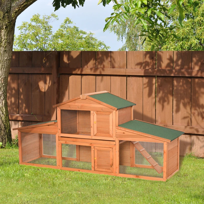 PawHut Large Rabbit Hutch and Run Guinea Pig Hutch Ferret Cage Wooden Outdoor 215 x 63 x 100 cm