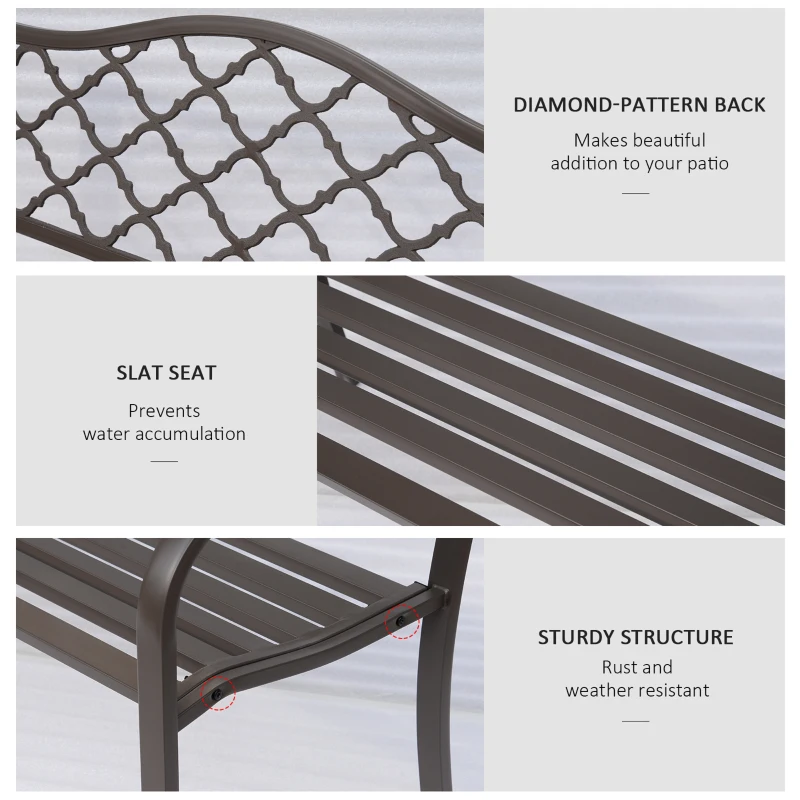 Outsunny  Outdoor Garden Bench Antique Style Cast Iron 2 Seater Patio Porch Park Loveseat Chair Seater - Brown