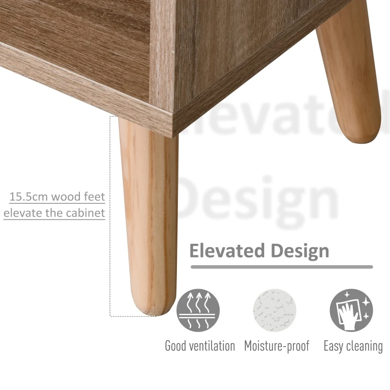 HOMCOM Freestanding Storage Cabinet w/ Wood Legs 5 Compartments Cupboard Home Office Organisation Stylish Bedroom Hallway Furniture 60L x 30W x 121H cm - White