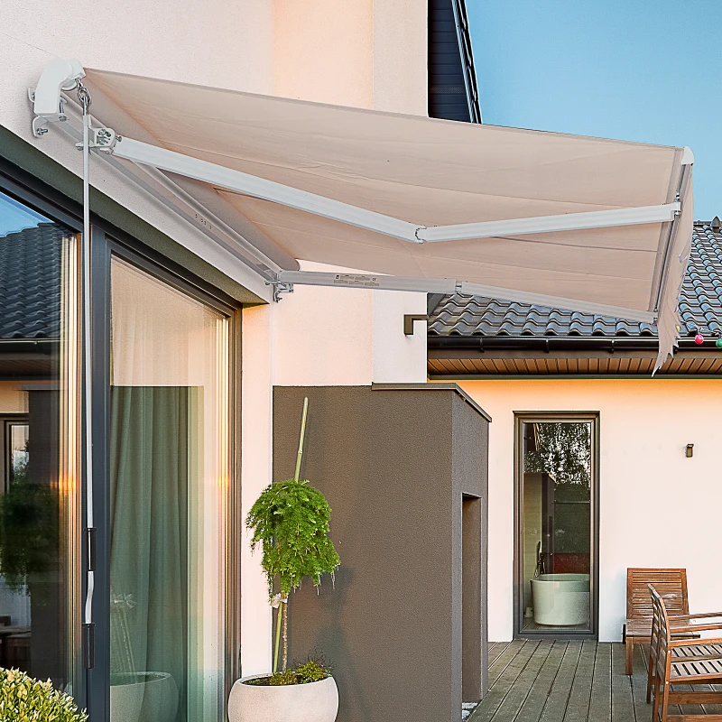 Outsunny Window Awning Canopy Garden Shelter w/ Hand Crank (3 x 2m, Coffee) Outdoor Door Wall Mounted Yard Patio Cover