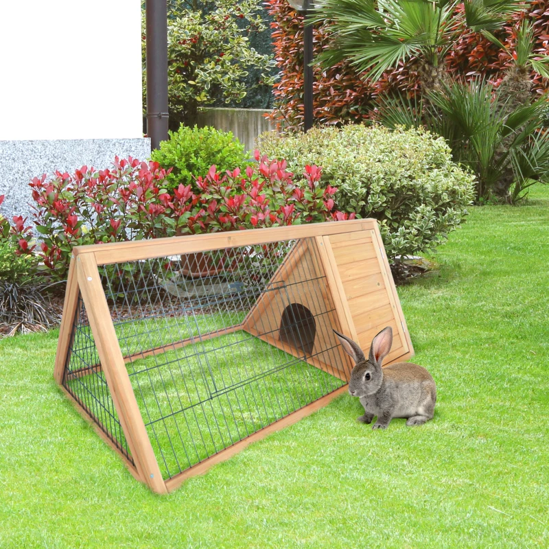 PawHut Wooden Rabbit Cage Small Animal Hutch w/ Outside Area - Yellow