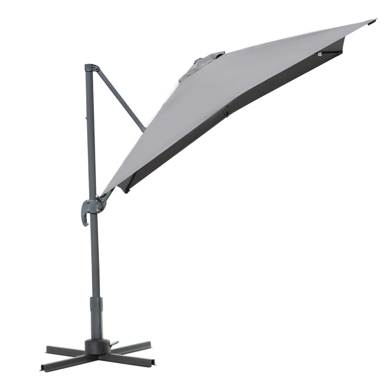 Outsunny 2.5 x 2.5m Patio Offset Parasol Umbrella Cantilever Hanging Sun Shade Canopy Shelter 360° Rotation with Cross Base - Grey