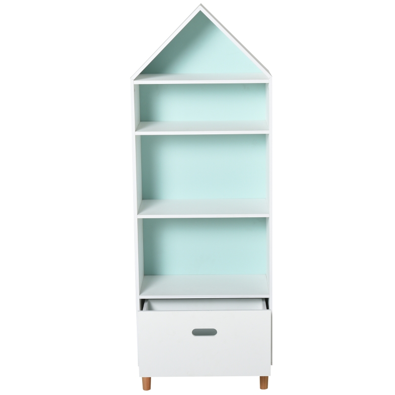 HOMCOM Kids Children Cabinet Wooden Bookcase w/Drawer Bedroom Bookshelf Storage Rack Toys Games Organisation Pink Blue Back