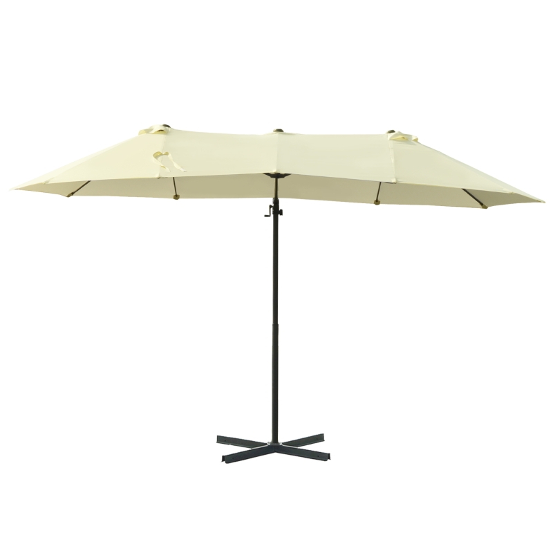 Outsunny Double Parasol Patio Umbrella Garden Sun Shade w/ Steel Pole 12 Support Ribs Crank Handle Easy Lift Twin Canopy - Beige