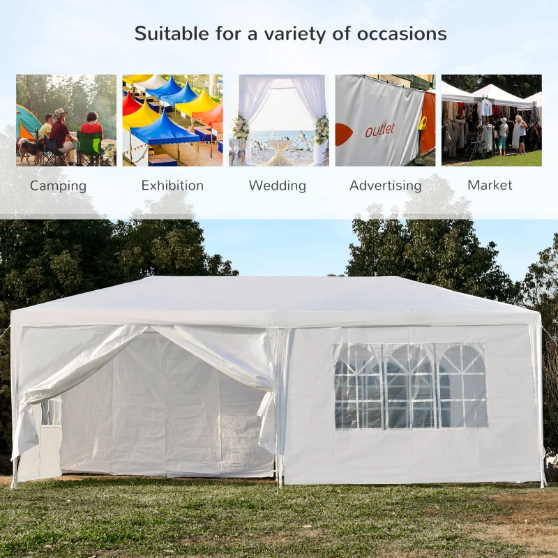 Outsunny 6 x 3(m) Gazebo Canopy Party Tent with 4 Removable Side Walls for Outdoor Event with Windows and Doors, White