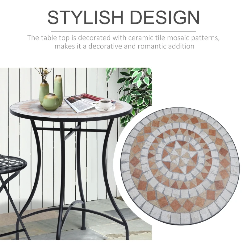 OUTSUNNY 60cm Mosaic Round Bistro Table Side Bar Table Patio Garden Outdoor Balcony Furniture