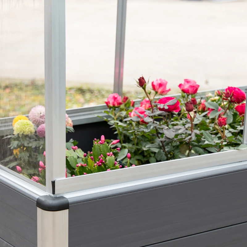 Outsunny Raised Garden Bed with PC Greenhouse Cover and Aluminium Cold Frame, Elevated Planting Box, Outdoor Vegetable Flower Container, Grey