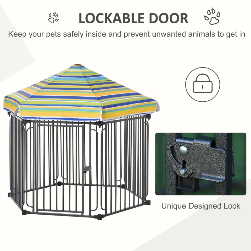 PawHut Heavy-Duty Outdoor Pet Cage Kennel w/ Weather-Resistant Polyester Roof Locking Door Metal Frame 119H x 122L x 105Wcm