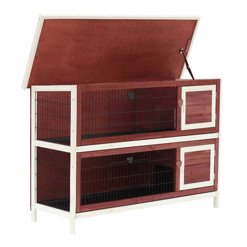 PawHut Rabbit Hutch Outdoor 2-Tier Guinea Pig Cage Bunny House Cage with No-Leak Trays for Indoor and Outdoor, 136 x 50 x 93cm