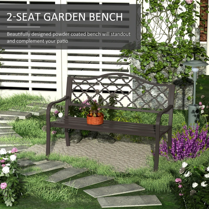 Outsunny  Outdoor Garden Bench Antique Style Cast Iron 2 Seater Patio Porch Park Loveseat Chair Seater - Brown